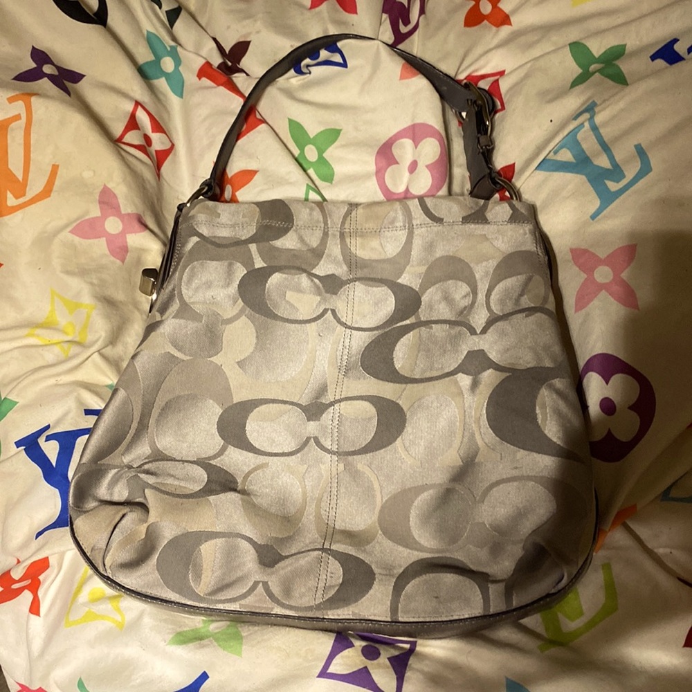Coach, purse, gray, and gray with a little beige